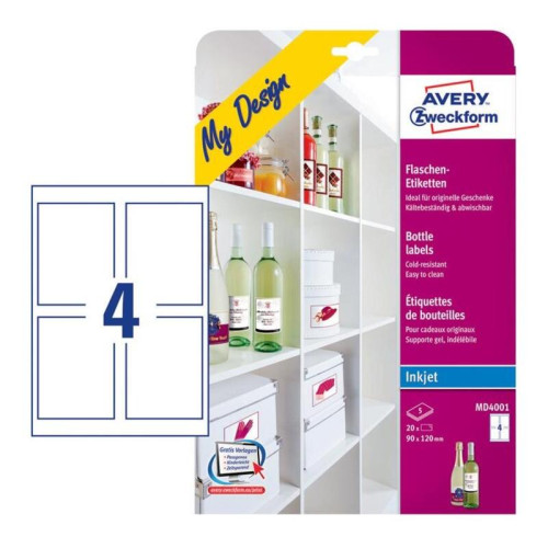 Этикетки Avery Zweckform MD4001 A4 120x90мм 4шт на листе/5л./белый глянцевое самоклей. для струйной печати Этикетки Avery Zweckform MD4001 A4 120x90мм 4шт на листе/5л./белый глянцевое самоклей. для струйной печати