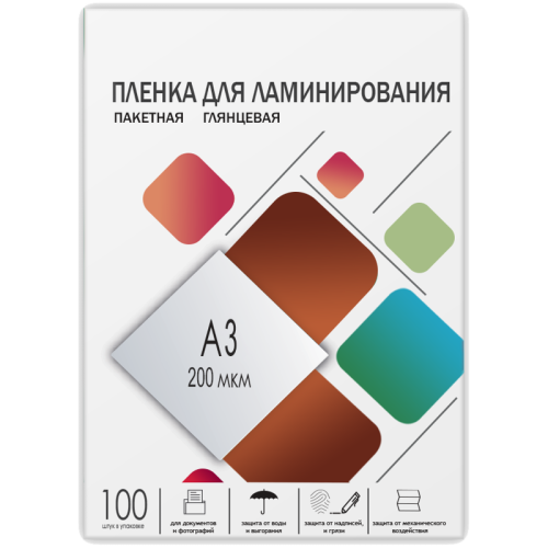 Пленка 303х426 (200 мик) 100 шт./ Пленка для ламинирования A3, 303х426 (200 мкм) глянцевая 100шт, ГЕЛЕОС [LPA3-200]