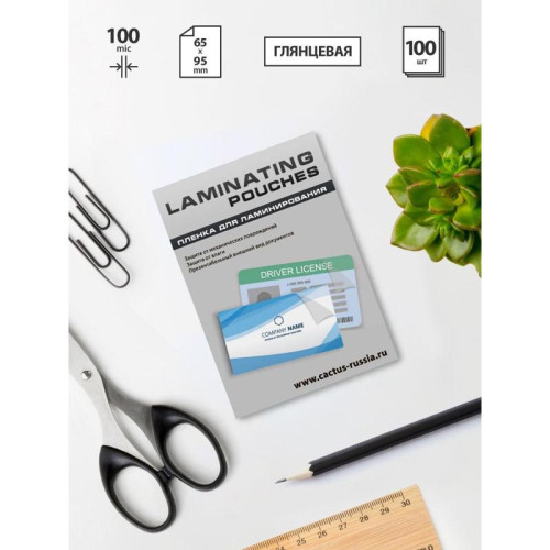 Пленка для ламинирования Cactus 100мкм (100шт) глянцевая 65x95мм CS-LPG6595100