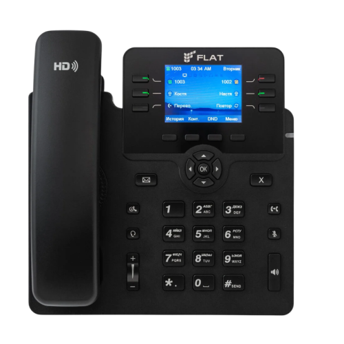 IP-телефон Flat-Phone B6: 6 SIP-аккаунтов, 2 порта 10/100/1000BASE-T (RJ-45), ЖК-дисплей, PoE,  адаптер питания 220В, ТОРП
