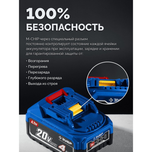 Батарея аккумуляторная Зубр Power PRO 20В 4Ач Li-Ion (BP-P-20-4) Батарея аккумуляторная Зубр Power PRO 20В 4Ач Li-Ion (BP-P-20-4)
