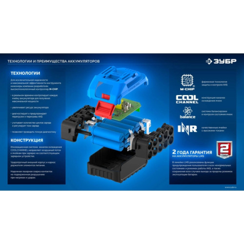 Батарея аккумуляторная Зубр Power PRO 20В 4Ач Li-Ion (BP-P-20-4) Батарея аккумуляторная Зубр Power PRO 20В 4Ач Li-Ion (BP-P-20-4)