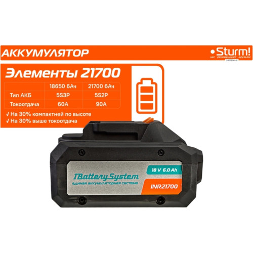 Батарея аккумуляторная Sturm! SBP1806HP 18В 6Ач Li-Ion Батарея аккумуляторная Sturm! SBP1806HP 18В 6Ач Li-Ion