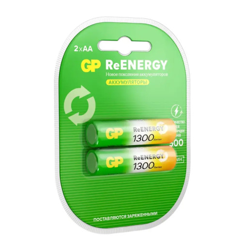 Перезаряжаемые аккумуляторы GP ReEnergy 130AAHC AA, емкость 1300 мАч - 2 шт. в клемшеле Перезаряжаемые аккумуляторы GP ReEnergy 130AAHC AA, емкость 1300 мАч - 2 шт. в клемшеле
