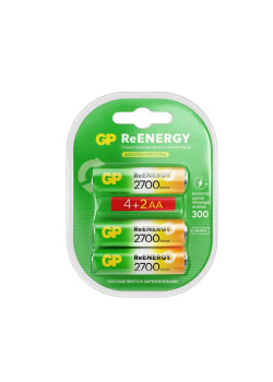 Перезаряжаемые аккумуляторы GP ReEnergy 270AAHC AA, емкость 2650 мАч - 6 шт. в промо-упаковке 4+2
