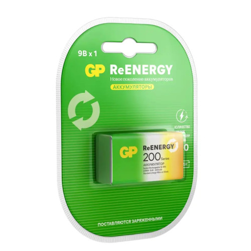 Перезаряжаемые аккумуляторы GP ReEnergy 20R8H 9V Крона, ескость 200 мАч - 1 шт. в блистере Перезаряжаемые аккумуляторы GP ReEnergy 20R8H 9V Крона, ескость 200 мАч - 1 шт. в блистере