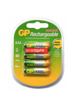 Аккумулятор GP 100AAAHC3/1 AAA NiMH 1000mAh (промо:3+1) (4шт)