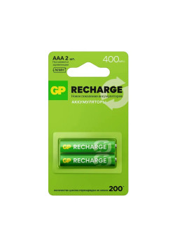 Перезаряжаемые аккумуляторы GP RECHARGE AAA, емкость 400 мАч -  2 шт. в блистере
