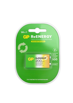 Перезаряжаемые аккумуляторы GP ReEnergy 20R8H 9V Крона, ескость 200 мАч - 1 шт. в блистере