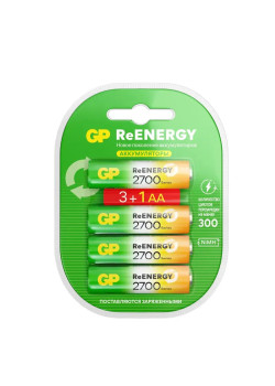 Перезаряжаемые аккумуляторы GP ReEnergy 270AAHC AA, емкость 2650 мАч - 4 шт. в промо-упаковке 3+1