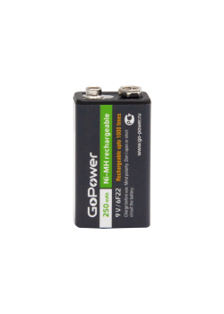Аккумулятор бытовой GoPower Крона 6F22 BL1 NI-MH 9V 250mAh (1/25/100) (1 шт.)