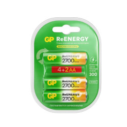 Перезаряжаемые аккумуляторы GP ReEnergy 270AAHC AA, емкость 2650 мАч - 6 шт. в промо-упаковке 4+2