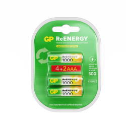 Перезаряжаемые аккумуляторы GP ReEnergy 100AAAHC AAA, емкость 930 мАч - 6 шт. в промо-упаковке 4+2
