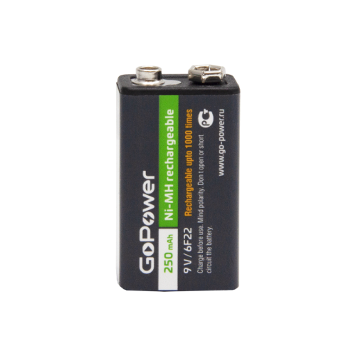 Аккумулятор бытовой GoPower Крона 6F22 BL1 NI-MH 9V 250mAh (1/25/100) (1 шт.)