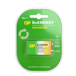 Перезаряжаемые аккумуляторы GP ReEnergy 20R8H 9V Крона, ескость 200 мАч - 1 шт. в блистере
