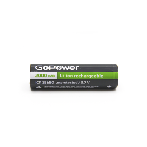 Аккумулятор Li-ion GoPower ICR18650 PC1 3.7V 2000mAh без защиты плос.конт. (1/80/160)