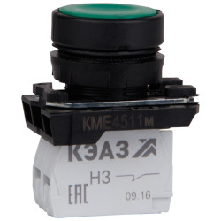 Кнопка КМЕ4511м-зеленый-1но+1нз-цилиндр-IP54