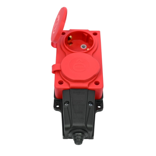 Колодка/ MultiSet Колодка 2х розетка 2К+З каучуковая 16А/250В IP44 Красная