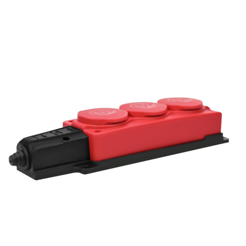 Колодка/ MultiSet Колодка 3х розетка 2К+З каучуковая 16А/250В IP44 Красная