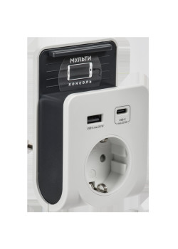 Адаптер/ Адаптер Т-03/01 1 место 2P+PE 16А 2хUSB A+C 20Вт с подставкой бело-черный IEK