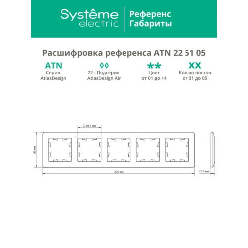 Рамка/ ATLASDESIGN AIR 5-постовая РАМКА, БЕЛЫЙ/дымчатый черный Рамка/ ATLASDESIGN AIR 5-постовая РАМКА, БЕЛЫЙ/дымчатый черный