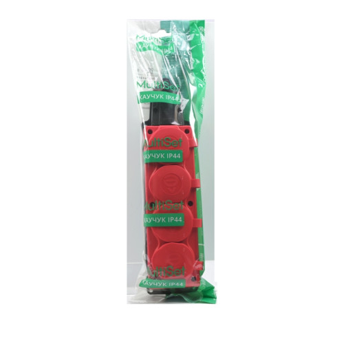 Колодка/ MultiSet Колодка 4х розетка 2К+З каучуковая 16А/250В IP44 Красная
