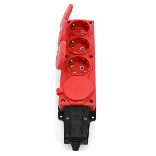 Колодка/ MultiSet Колодка 4х розетка 2К+З каучуковая 16А/250В IP44 Красная