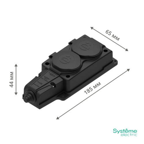 Колодка/ Колодка 2х розетка двойная 2К+З каучуковая 16А/250В IP44 Черная MultiSet