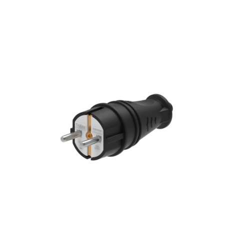 Вилка/ Вилка 2К+З прямая каучуковая 16А/250В IP44 Черная MultiSet