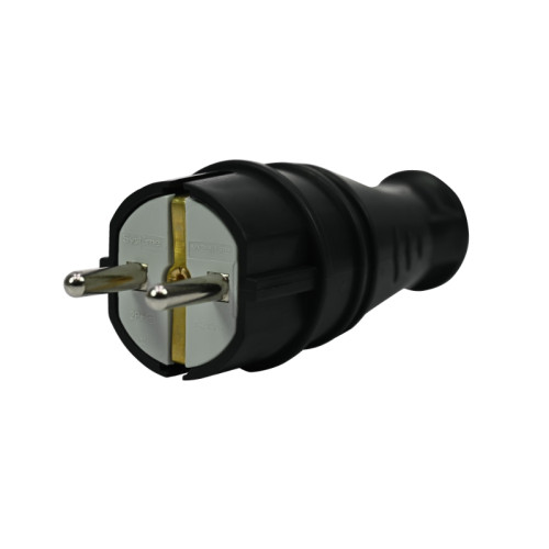 Вилка/ Вилка 2К+З прямая каучуковая 16А/250В IP44 Черная MultiSet
