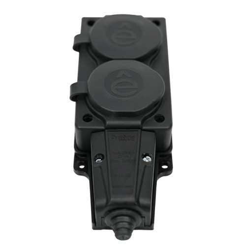 Колодка/ Колодка 2х розетка двойная 2К+З каучуковая 16А/250В IP44 Черная MultiSet