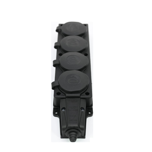 Колодка/ Колодка 4х розетка четырехместная 2К+З каучуковая 16А/250В IP44 Черная MultiSet