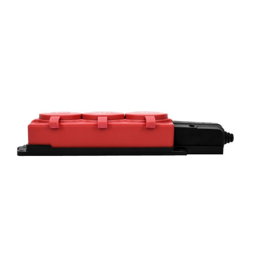 Колодка/ MultiSet Колодка 3х розетка 2К+З каучуковая 16А/250В IP44 Красная