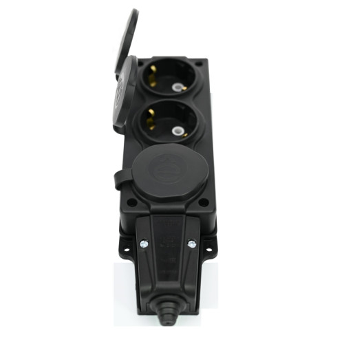 Колодка/ Колодка 3х розетка тройная 2К+З каучуковая 16А/250В IP44 Черная MultiSet Колодка/ Колодка 3х розетка тройная 2К+З каучуковая 16А/250В IP44 Черная MultiSet