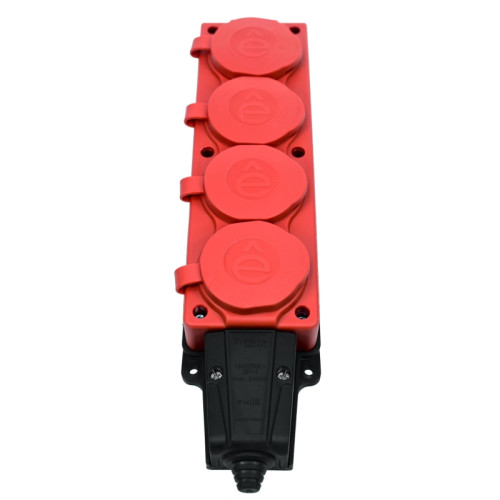 Колодка/ MultiSet Колодка 4х розетка 2К+З каучуковая 16А/250В IP44 Красная