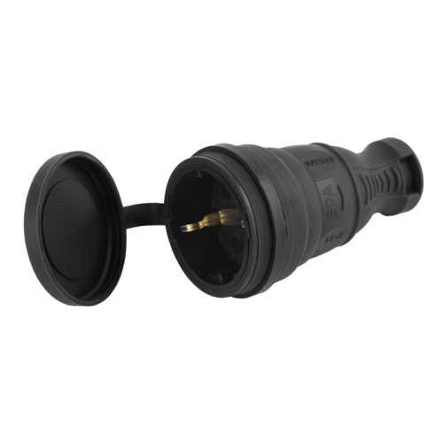 Разъём каучуковый/ Разъём каучуковый c/з прямой 16A IP44 черный R8-B-IP44