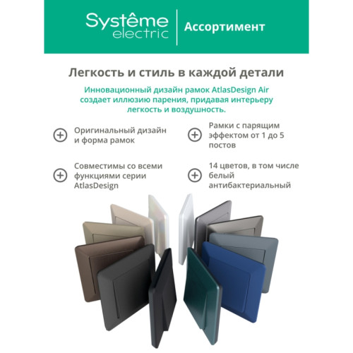 Рамка/ ATLASDESIGN AIR 3-постовая РАМКА, БЕЛЫЙ/дымчатый черный