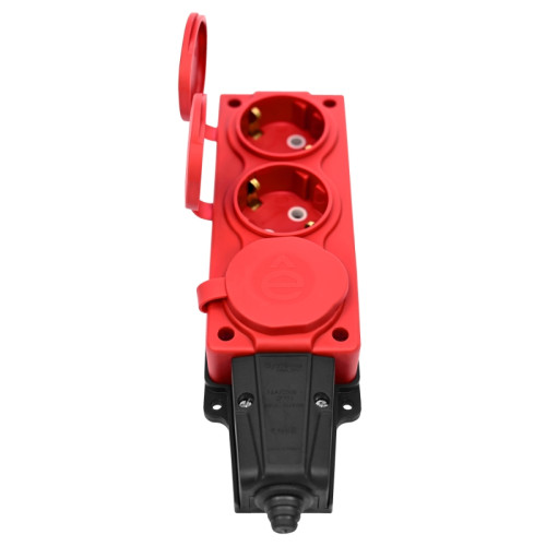 Колодка/ MultiSet Колодка 3х розетка 2К+З каучуковая 16А/250В IP44 Красная
