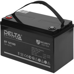 Батарея DELTA серия DT, DT 12100, напряжение 12В, емкость 100Ач (разряд 20 часов),  макс. ток разряда (5 сек.) 1000А, макс. ток заряда 30А, свинцово-кислотная типа AGM, клеммы под болт М8, ДxШxВ 330х173х215мм., вес 28.6кг., срок службы 7-10 лет./ Battery 
