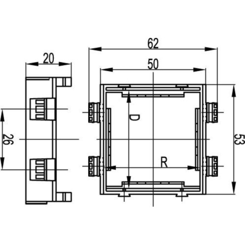 Каркас под 2 модуля/ In-Liner Front каркас под 2 модуля 45х45 белый Каркас под 2 модуля/ In-Liner Front каркас под 2 модуля 45х45 белый