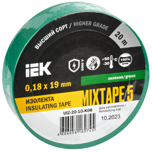 MIXTAPE 5 Изолента 0,18х19мм зеленая 20м IEK