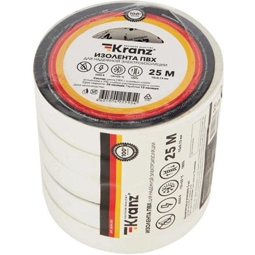 Изолента Kranz KR-09-2101 ш.15мм 25м белый