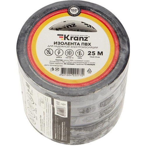 Изолента Kranz KR-09-2106 ш.15мм 25м черный Изолента Kranz KR-09-2106 ш.15мм 25м черный