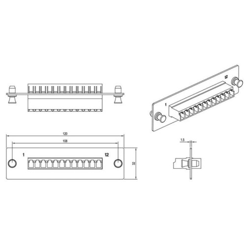 Панель Hyperline FO-FPM-W120H32-12LC-BL Панель для FO-19BX с 12 LC адаптерами, 12 волокон, одномод OS1/OS2, 120x32 мм, адаптеры цвета синий (blue)