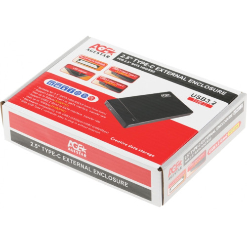 Внешний корпус для HDD/SSD AgeStar 31UB2P3C SATA USB3.2 пластик черный hotswap 2.5