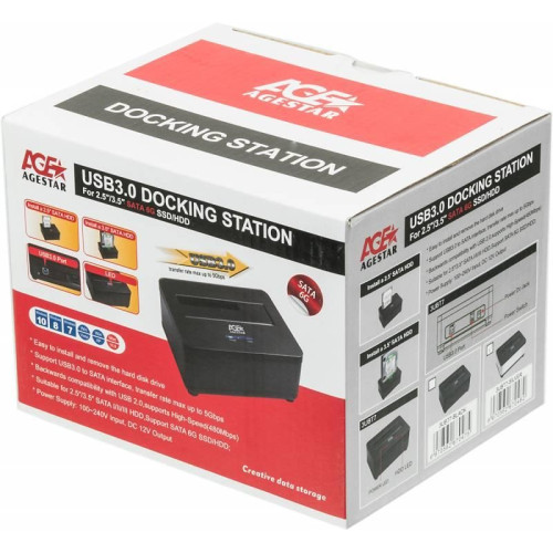 Док-станция для HDD AgeStar 3UBT7 SATA III USB3.0 пластик/алюминий серебристый 1 [3UBT7]