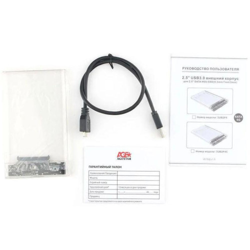 Внешний корпус для HDD/SSD AgeStar 3UB2P4C SATA III USB3.0 пластик прозрачный 2.5