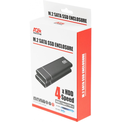 Внешний корпус SSD AgeStar 3UBNF5C SATA III USB 3.0 USB 3.0 Type-С алюминий черный M2 2280 B-key Внешний корпус SSD AgeStar 3UBNF5C SATA III USB 3.0 USB 3.0 Type-С алюминий черный M2 2280 B-key