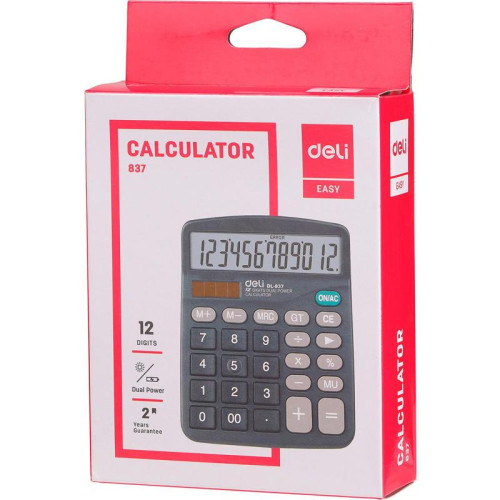 Калькулятор настольный Deli E837 черный 12-разр.