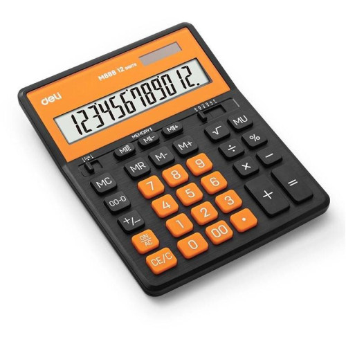 Калькулятор настольный Deli EM888A-BK-OR черный/оранжевый 12-разр.